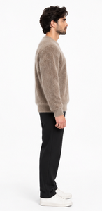 Pull en mohair surdimensionné unisexe, tricoté à la main, rayé, col rond, design personnalisé, hiver, tricot jacquard duveteux, fabrication OEM/ODM - Product Image 4