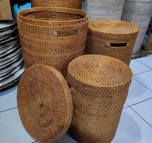 Handmade Rattan <b>Laundry</b> Basket With Lid Round Wicker Clothes Hamper <b>Storage</b> Basket for Bathroom Bedroom Home <b>Organization</b> - Product Image 2