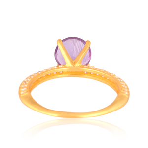 Best Selling Engagement Wedding 925 Sterling <b>Silver</b> White Topaz and Amethyst Gemstone <b>Crown</b> Ring with Gold Plating for Women - Product Image 4