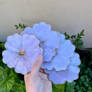 Custom <b>Pastel</b> Lilac Resin Coasters Gold Accents Handmade Floral Epoxy Cup Mat Set Non-Toxic Eco-Friendly 10mm Home <b>Decoration</b> - Product Image 1