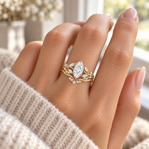 Anillo de Boda con Diamante Cultivado en Laboratorio de 2 Quilates, Corte Marquesa, Color G, Claridad VVS2, Oro Amarillo de 14K, Estilo Vintage, Diseño de Racimo, Anillo de Novia Único - Product Image 4