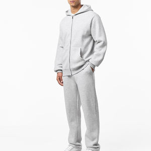 Conjunto de 2 piezas de sudadera con capucha y pantalones de chándal de alta calidad, traje deportivo liso de felpa, holgado, de algodón, extragrande, para hombre - Product Image 4