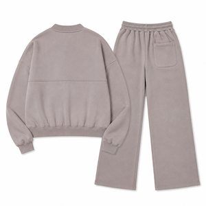 Ladies <b>Grey</b> <b>Tracksuit</b> Set with Bomber Zip Jacket Wide Leg Joggers for Gym Fitness Casual Wear Custom Sportswear Wholesale - Product Image 4