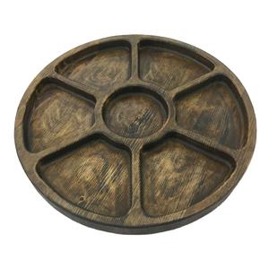 Assiette ronde divisée en bois d'acacia avec 5 sections Assiette écologique pour enfants Plateau à collation en bois naturel Plat de service à plusieurs compartiments - Product Image 1