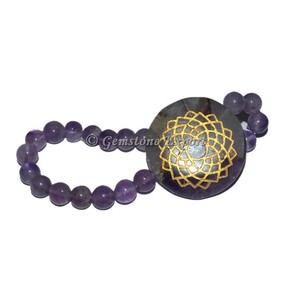 Bracelet Chakra Couronne en Cristal d'Ametiste - Pierre Polie Forme Diamant, Bijou DIY Gravé au Laser, Cadeau Souvenir - Product Image 1