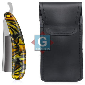 Navaja de barbero de alta calidad de acero inoxidable con doble filo y cuchillas de doble filo, con estuche de cuero. - Product Image 4