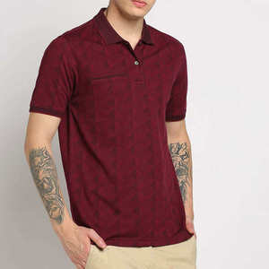 Polo en coton pour homme, manches courtes, coupe classique, motif géométrique tricoté, style décontracté, couleur bordeaux - Product Image 6