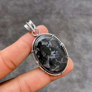 Pendentif mystique en Merlinite fait main, collier en argent sterling 925, pierre naturelle noire et blanche, collier pour femme, cadeau - Product Image 6