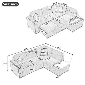 Divano letto componibile a L da 213 cm con porta USB, prese di corrente, portabicchieri e chaise longue contenitore - Livi - Product Image 2