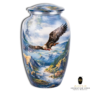 Urna Funeraria Ecológica de Estilo Europeo y Americano con Diseño de Águila Calva Azul para Cenizas Humanas Adultas, de Aluminio - Product Image 1