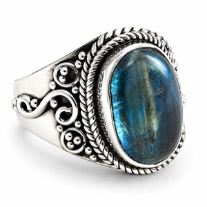 Amusez-vous ! ! Bagues en argent sterling 925 avec kyanite, style bohème chrétien, sertissage clos, certifiées par un tiers pour les mariages - Product Image 2