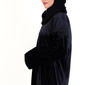 Abaya Premium pour Femme en Velours Polyester Style Turc, Couleur Unie, Manches Élastiques, Anti-statique, Respirante, Col Extensible dans les Quatre Sens - Product Image 4