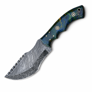 Couteau de chasse et de survie à lame fixe en acier Damas fait main, bord droit, manche en résine 4mm OEM - Product Image 1