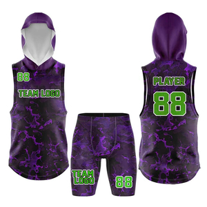 OEM Service Custom Sublimated Basketball Uniform Blue Camo Water Marble Hooded <b>Tank</b> Top Shorts Set Team Logo Print - Product Image 5