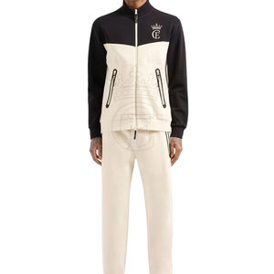 Chándal de invierno para hombre con bloques de color, cuello alto, elástico en cuatro direcciones, peso medio, transpirable, de secado rápido, estampado, con bolsillo con cremallera, ropa deportiva informal. - Product Image 1