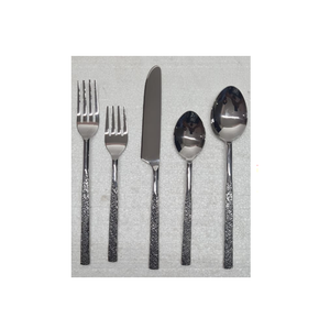 Ensemble de couverts de luxe 5 pièces en acier inoxydable avec manche martelé, couteau, fourchette, cuillère, compatible lave-vaisselle, finition poli miroir - Product Image 1