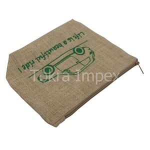 Sacs cosmétiques en jute unisexe en gros avec logo personnalisable, pochette de maquillage en toile de jute naturelle réutilisable avec fermeture éclair, motif de personnage tendance - Product Image 3
