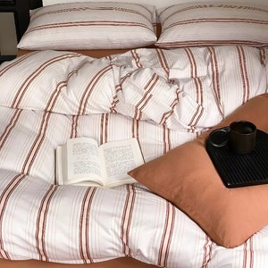 Modern Cotton <b>Striped</b> 3-Piece Comforter <b>Set</b> Minimalist Mauve Pink Taupe <b>Bedding</b> <b>Set</b> Home - Product Image 4