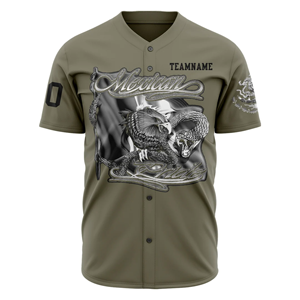 <b>Top</b> Premium Baseball Uniforms Jersey with Premium Quality <b>Mesh</b> Shirts and V Neck Jersey Front Button Short Sleeve Olive <b>Green</b> - Product Image 2