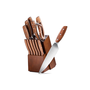 Juego de 7 cuchillos de cocina de acero inoxidable con mangos de madera, cuchillo de chef, Santoku, cuchillo multiusos, cuchillo para pelar - Product Image 3