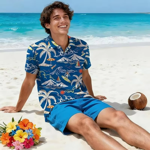 Chemise Polo Hawaïenne pour Homme, Imprimé Tropical, Manches Courtes, Décontractée, Vacances, Aloha, Vêtements de Plage - Product Image 4