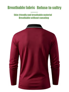 3pcs Men's Long Sleeved Polo Shirt Contrasting Collar Casual Business Golf Polo Shirt Soft and Smooth Knitted Fabric Exquisite - Product Image 5