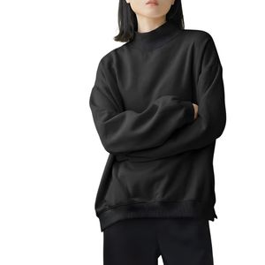 Sudadera Oversize de Cuello Alto para Mujer, Color Negro Sólido, Hombros Caídos, Manga Larga, Tejido de Algodón, Ropa de Otoño - Product Image 1