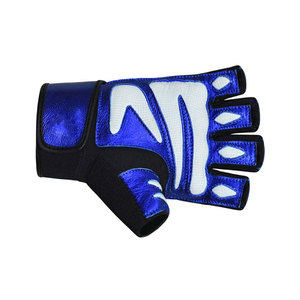 Gants de fitness demi-doigts bleus et blancs en cuir PU respirant pour musculation et entraînement en salle de sport, unisexe, à enfiler - Product Image 4