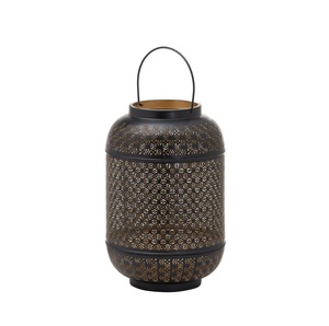 Iron <b>Lanterns</b> With Cutout Patterns For Home Decoration Portable Candle Holders <b>Black</b> And Gold Finish Wedding Decoration - Product Image 2