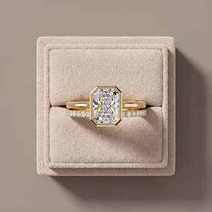 Anillo de Compromiso BRIVA JEWELS para Mujer, Oro Amarillo, Corte Radiante, Moissanita, Engaste Pavé, Piedras Laterales de Diamante - Product Image 5