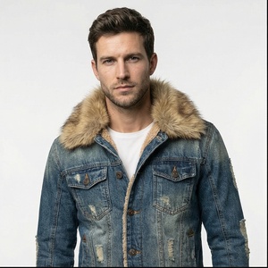 Streetwear décontracté pour hommes et femmes veste en jean bleu taille col à capuche tissu léger coupe décontractée pour l'hiver vente en gros - Product Image 1