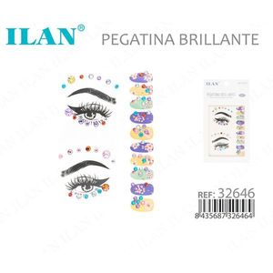 Adesivi viso glitterati ILAN per occhi e unghie con strass colorati e fiori 32646 - Product Image 3