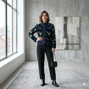 Suzani Embroidered Quilted Knitted Velvet Bomber <b>Jacket</b> Handcrafted Floral Boho Statement Wear Full Sleeve Eco-Friendly Autumn - Product Image 3