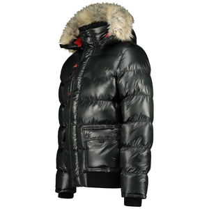 Veste matelassée noire à capuche pour homme avec garniture en fourrure, coupe-vent, rembourrée de duvet, vêtements d'extérieur décontractés d'hiver, manches régulières, fermeture éclair - Product Image 3