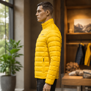 Veste d'hiver pour homme 4FORCE, jaune, en duvet, col montant, fermeture éclair, coupe-vent, décontractée, couleur unie, veste en duvet classique - Product Image 2