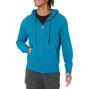 Sweat-shirt à capuche zippé pour homme, couleur turquoise, coupe classique, décontracté, pour l'automne, 100% coton, molleton tricoté, couleur unie - Product Image 1