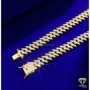 925 <b>Sterling</b> <b>Silver</b> Cuban Link <b>Chain</b> Moissanite Diamond Gold Tone Luxury Hip Hop Jewelry For Trendy <b>Men</b> And Women - Product Image 2