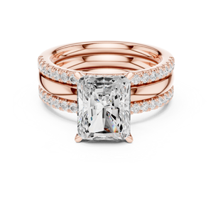 Anillo de compromiso y boda para mujer con diamante de laboratorio certificado IGI de lujo ecológico moderno de 3 CT con corte radiante y dos bandas a juego. - Product Image 3