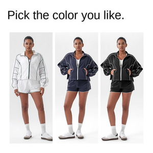 Women Windbreaker and Shorts Set <b>Lightweight</b> Waterproof Tracksuit Cropped <b>Jacket</b> Athleisure <b>Running</b> Gym Wear OEM - Product Image 6
