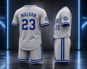 Malvan <b>Baseball</b> Uniform Set Gray Blue 23 Adults Unisex Jersey Shorts Cap <b>Glove</b> Breathable Polyester Team Sportswear - Product Image 2