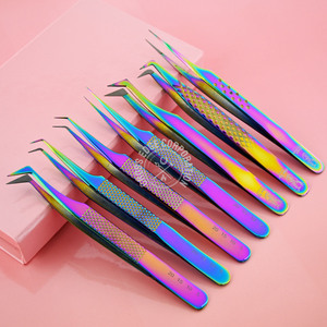 Russian Volume Lash Isolation Tweezers 45 90 Degree Straight Lash Tweezers Fiber Tip Custom X Shaped Lash Extension Tweezers - Product Image 1