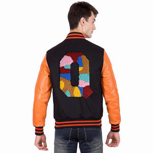 แจ็คเก็ตวาร์ซิตี้ผู้ชายลำลองสำหรับฤดูหนาว แบบมีฮู้ด กันลม แขนผ้าขนสัตว์สีดำ พิมพ์โลโก้ตามสั่ง ซิปด้านหน้า สวมใส่สบาย - Product Image 2