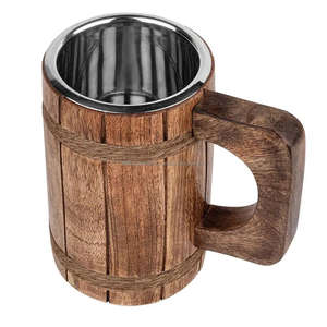 Tasses à bière en acier inoxydable de baril en bois écologique tasse à bière allemande tasse à café créative avec poignée Falak World Export - Product Image 1