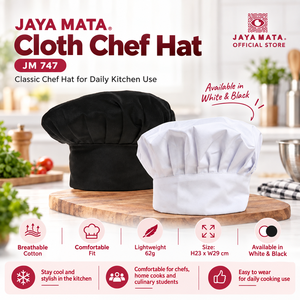 หมวกเชฟผ้าฝ้ายทอ JAYA MATA JM747 ระบายอากาศได้ดี สวมใส่สบาย เหมาะสำหรับเชฟ นักทำอาหารที่บ้าน นักเรียนทำอาหาร สีขาว สีดำ - Product Image 5
