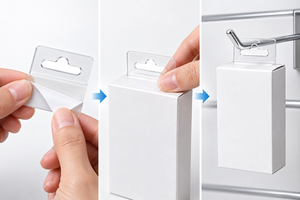 Attaches adhésives flexibles transparentes pour emballages incurvés et irréguliers, présentoirs de marchandises pour crochets de suspension en magasin - Product Image 2