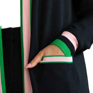 Cárdigan Largo Negro para Mujer, Estilo Griego con Letras, Suéter de Punto, Frente Abierto, Elegante y Casual - Product Image 3