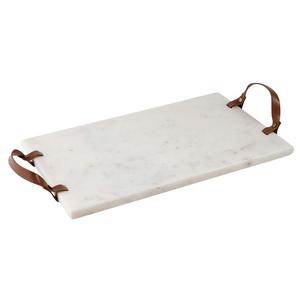 Plateau de service moderne en marbre, fabriqué en pierre naturelle de haute qualité avec poignées en cuir de qualité supérieure, parfait pour la décoration de maison de luxe - Product Image 1