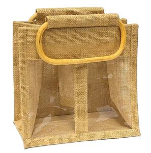 Sac fourre-tout en jute fait main avec poignée en coton pour les cadeaux ou la vente au détail Sac biodégradable réutilisable pour emballage à une seule bouteille - Product Image 6