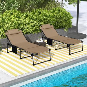 Set di 2 Sdraio Pieghevoli Beige con Schienale Reclinabile a 5 Livelli, Foro per la Lettura e Tasca Laterale - per Uso in Spiaggia - Product Image 2