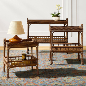 Carritos de vino de ratán hechos a mano, carrito de comida con ruedas, carrito de bebidas de bajo costo, carritos de bar multiusos - Product Image 1